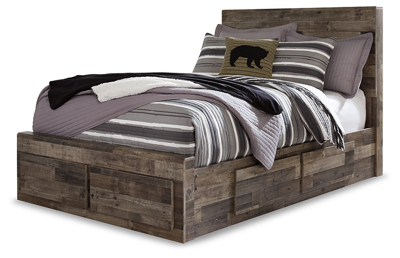 Derekson Full Panel Bed with 6 Storage Drawers with Mirrored Dresser and Chest - Premier Furniture & Mattress
