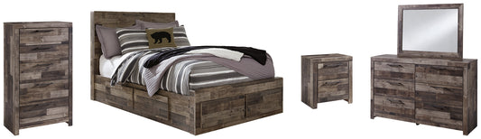 Derekson Full Panel Bed with 6 Storage Drawers with Mirrored Dresser, Chest and Nightstand - Premier Furniture & Mattress