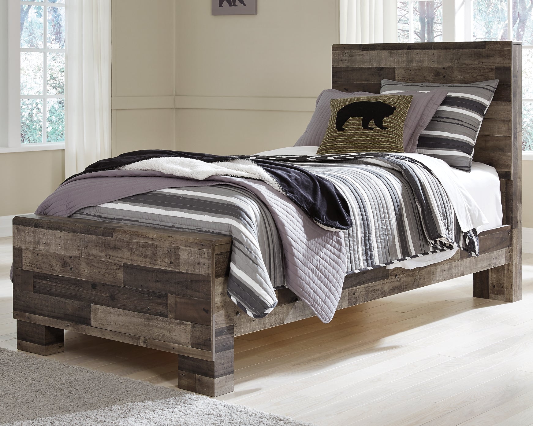 Derekson Twin Panel Bed with Mirrored Dresser and Chest - Premier Furniture & Mattress