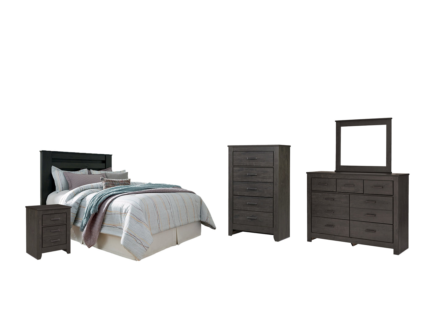 Brinxton King/California King Panel Headboard with Mirrored Dresser, Chest and Nightstand - Premier Furniture & Mattress
