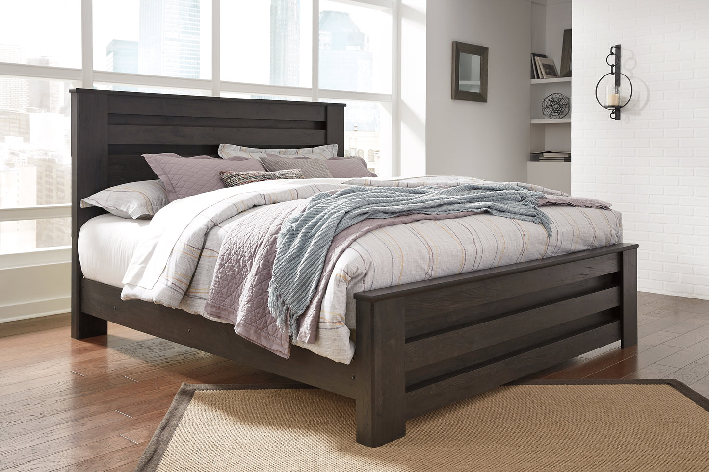 Brinxton King/California King Panel Headboard with Mirrored Dresser, Chest and Nightstand - Premier Furniture & Mattress