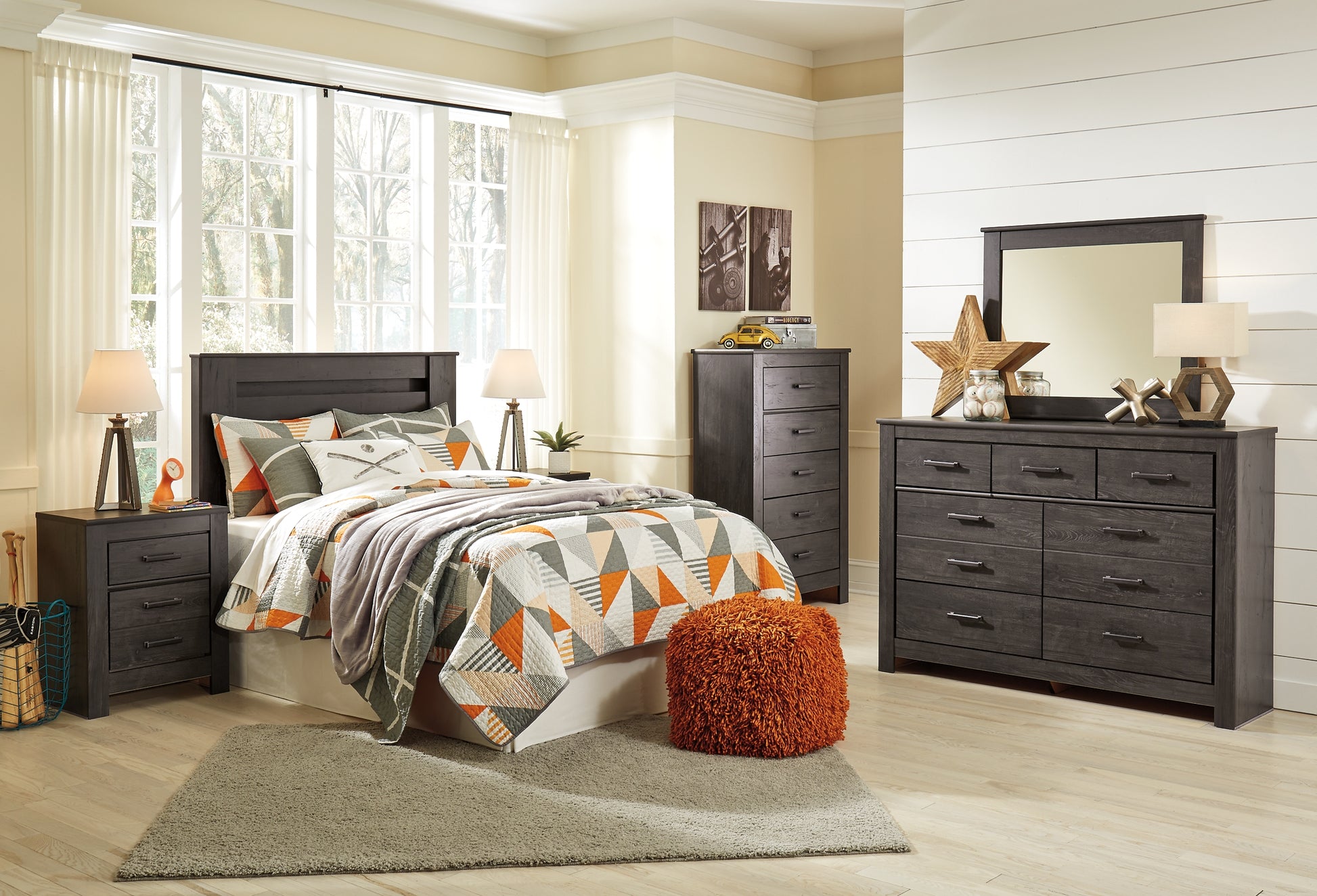Brinxton Full Panel Headboard with Mirrored Dresser and Chest - Premier Furniture & Mattress