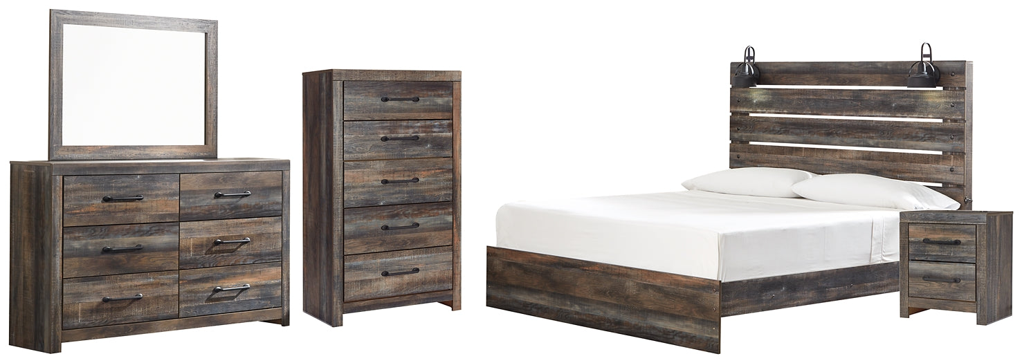 Drystan King Panel Bed with Mirrored Dresser, Chest and Nightstand - Premier Furniture & Mattress