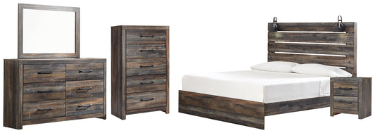 Drystan King Panel Bed with Mirrored Dresser, Chest and Nightstand - Premier Furniture & Mattress
