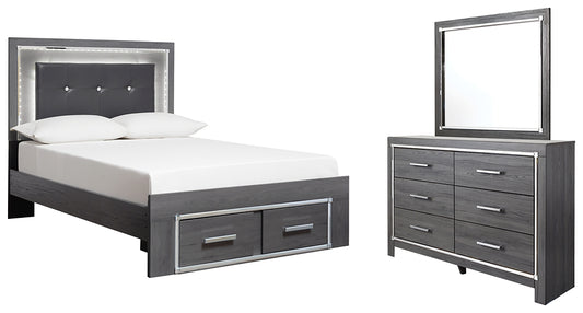Lodanna Full Panel Bed with 2 Storage Drawers with Mirrored Dresser - Premier Furniture & Mattress