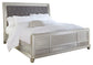 Coralayne Queen Upholstered Sleigh Bed with Mirrored Dresser, Chest and 2 Nightstands