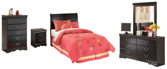 Huey Vineyard Twin Sleigh Headboard with Mirrored Dresser, Chest and Nightstand - Premier Furniture & Mattress