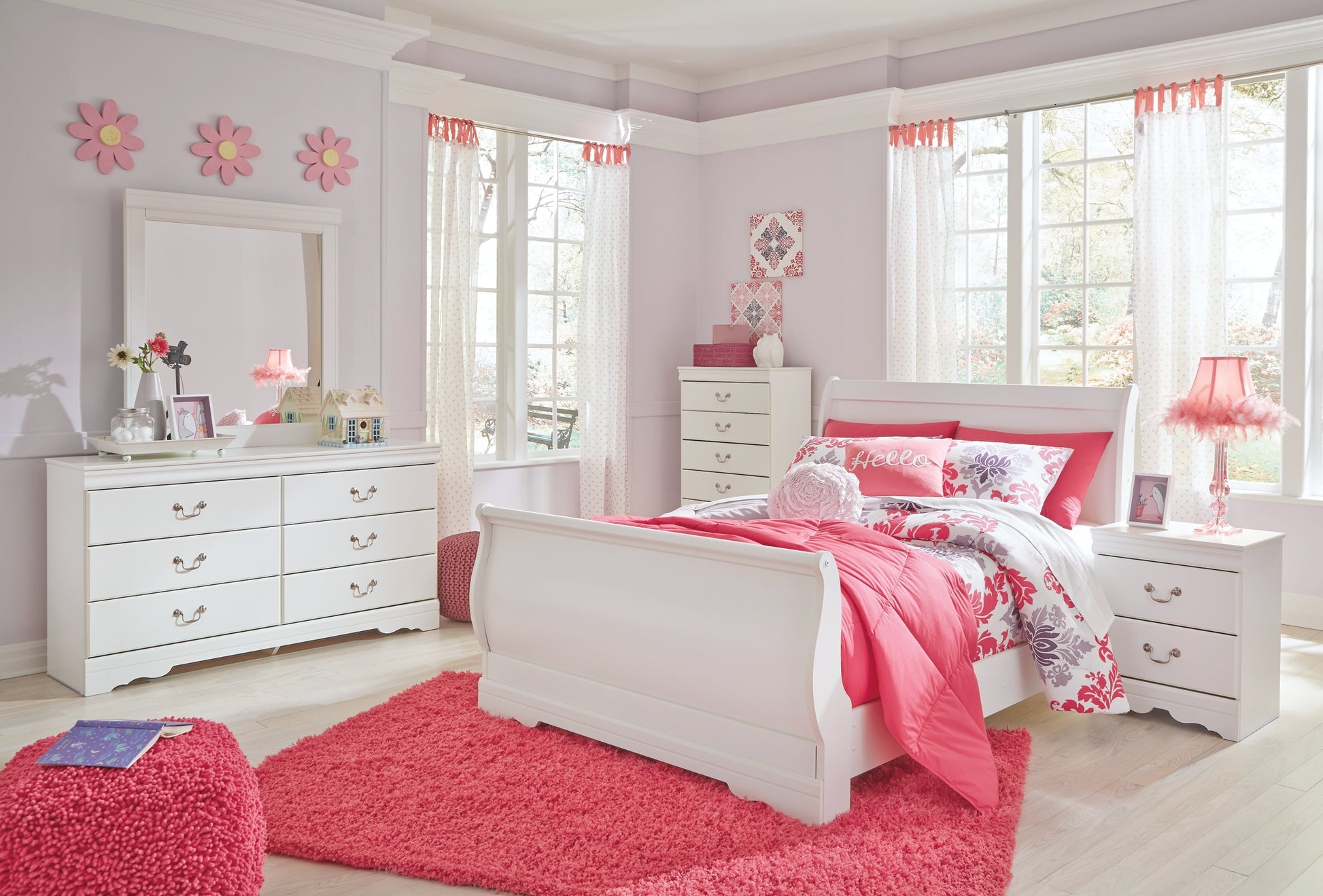 Anarasia Full Sleigh Headboard with Mirrored Dresser, Chest and Nightstand - Premier Furniture & Mattress