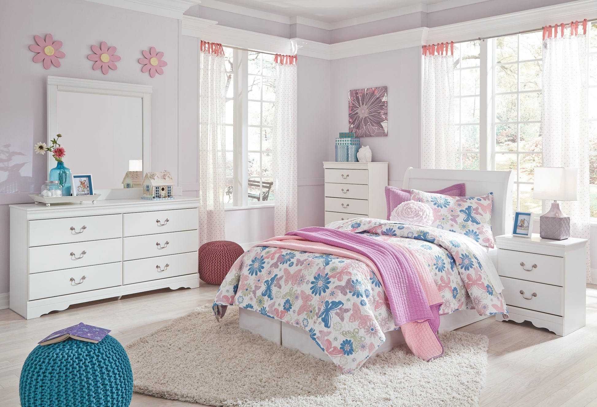 Anarasia Twin Sleigh Headboard with Mirrored Dresser, Chest and Nightstand - Premier Furniture & Mattress