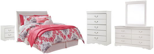 Anarasia Full Sleigh Headboard with Mirrored Dresser, Chest and Nightstand - Premier Furniture & Mattress