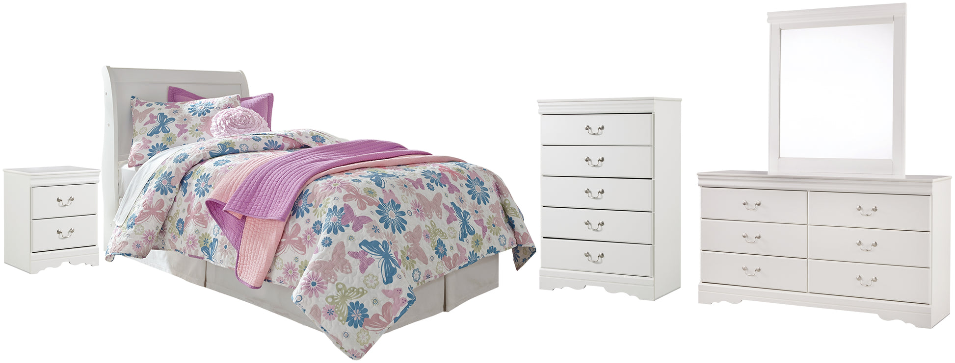 Anarasia Twin Sleigh Headboard with Mirrored Dresser, Chest and Nightstand - Premier Furniture & Mattress