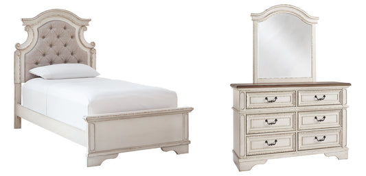 Realyn Twin Panel Bed with Mirrored Dresser - Premier Furniture & Mattress