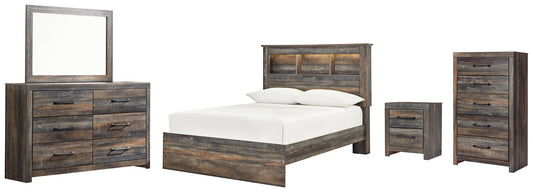 Drystan Full Bookcase Bed with Mirrored Dresser, Chest and Nightstand - Premier Furniture & Mattress