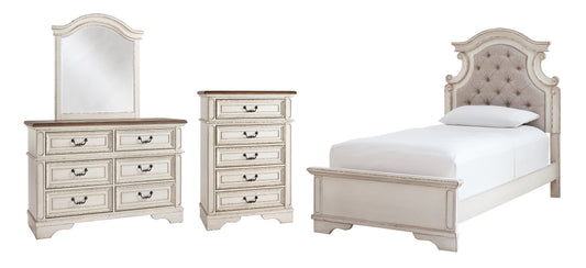 Realyn Twin Panel Bed with Mirrored Dresser and Chest - Premier Furniture & Mattress