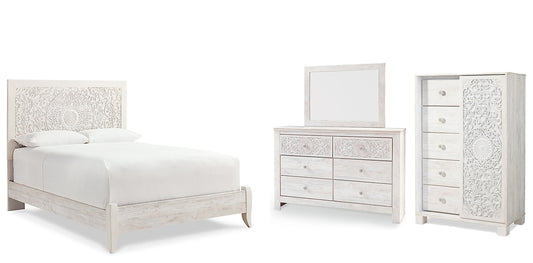 Paxberry Queen Panel Bed with Mirrored Dresser and Chest - Premier Furniture & Mattress