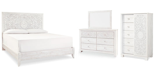 Paxberry King Panel Bed with Mirrored Dresser and Chest - Premier Furniture & Mattress