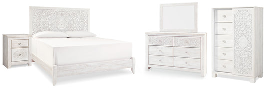 Paxberry King Panel Bed with Mirrored Dresser, Chest and Nightstand - Premier Furniture & Mattress