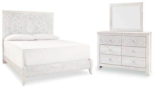 Paxberry King Panel Bed with Mirrored Dresser - Premier Furniture & Mattress