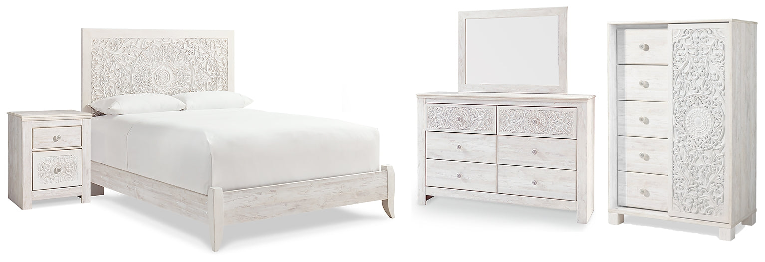 Paxberry Queen Panel Bed with Mirrored Dresser, Chest and Nightstand - Premier Furniture & Mattress