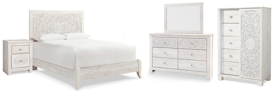 Paxberry Queen Panel Bed with Mirrored Dresser, Chest and Nightstand - Premier Furniture & Mattress