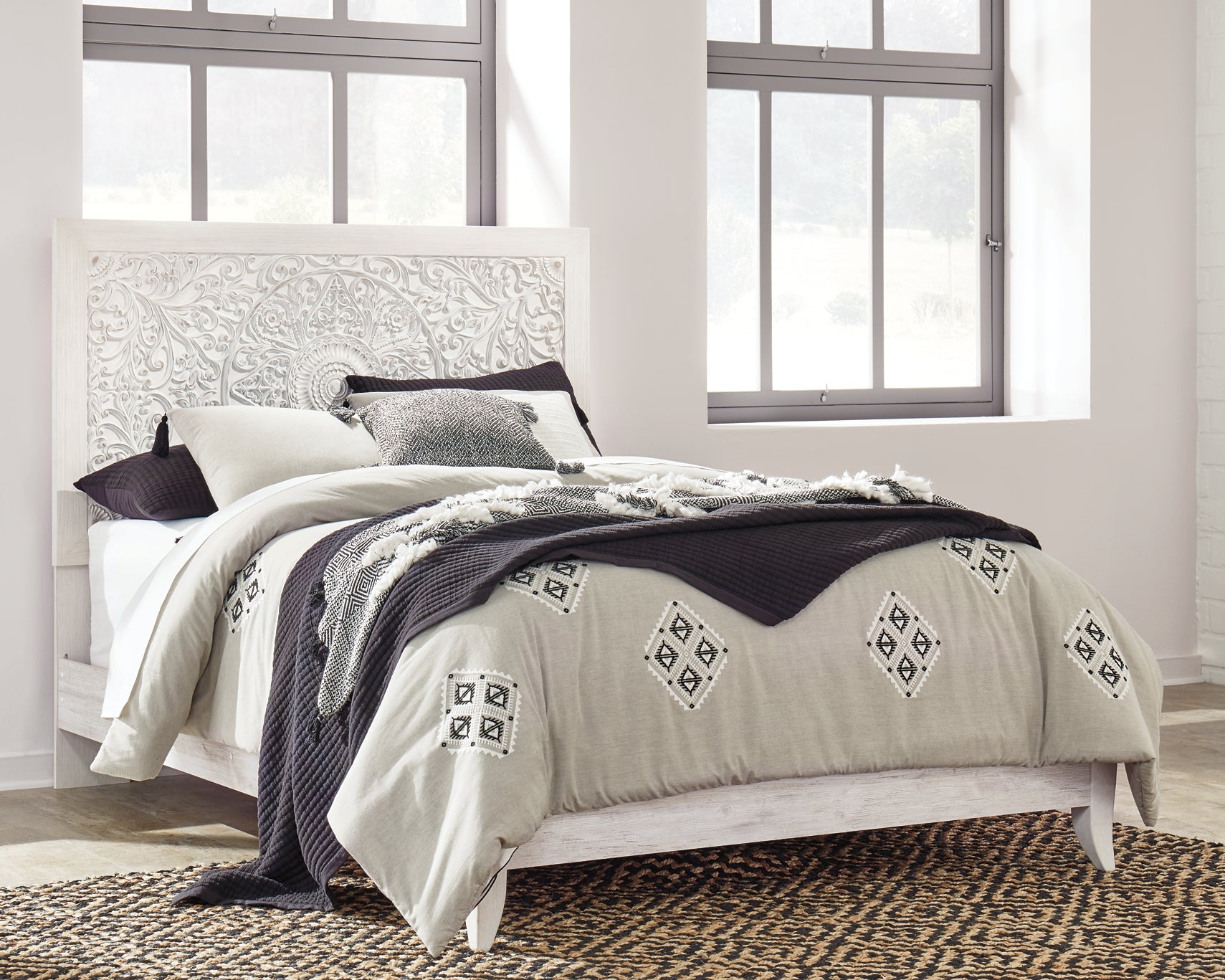 Paxberry Queen Panel Bed with Mirrored Dresser, Chest and Nightstand - Premier Furniture & Mattress