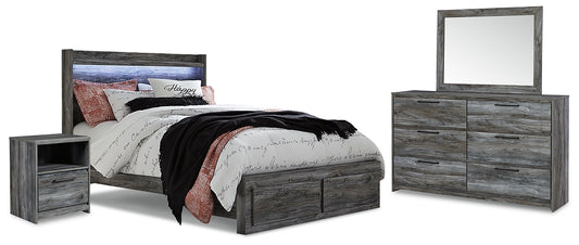 Baystorm Queen Panel Bed with 2 Storage Drawers with Mirrored Dresser and Nightstand - Premier Furniture & Mattress