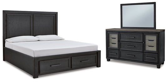 Foyland Queen Panel Storage Bed with Mirrored Dresser - Premier Furniture & Mattress