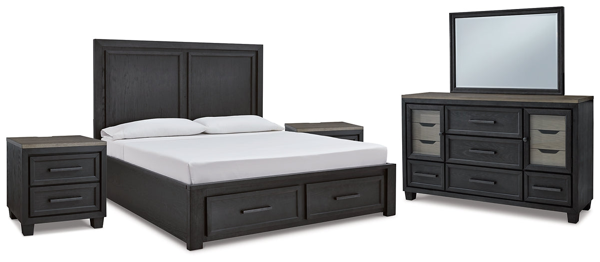 Foyland Queen Panel Storage Bed with Mirrored Dresser and 2 Nightstands - Premier Furniture & Mattress