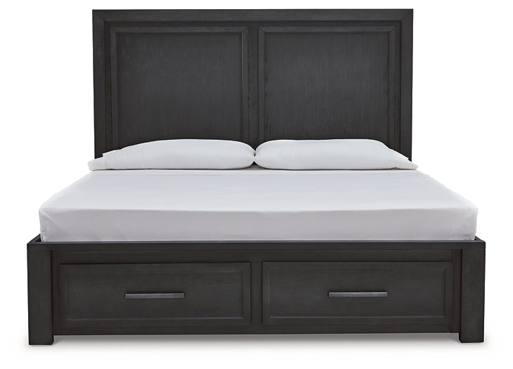 Foyland Queen Panel Storage Bed with Mirrored Dresser and 2 Nightstands - Premier Furniture & Mattress