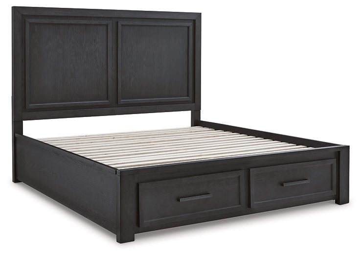 Foyland Queen Panel Storage Bed with Mirrored Dresser and 2 Nightstands - Premier Furniture & Mattress