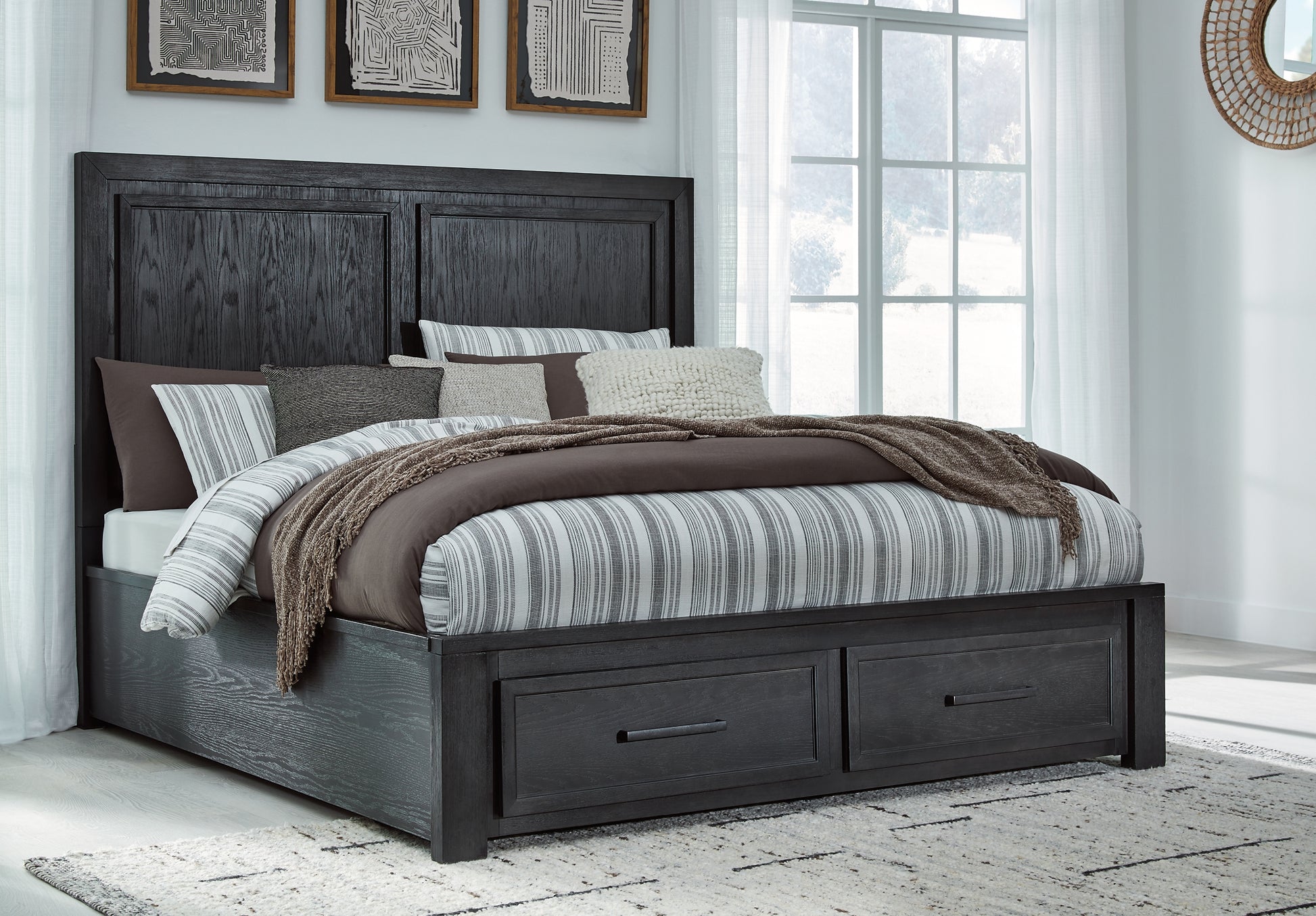 Foyland Queen Panel Storage Bed with Mirrored Dresser and 2 Nightstands - Premier Furniture & Mattress