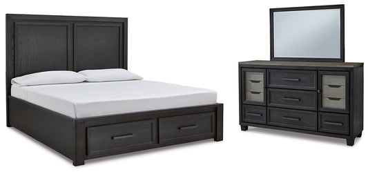 Foyland King Panel Storage Bed with Mirrored Dresser - Premier Furniture & Mattress