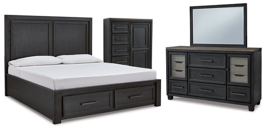 Foyland King Panel Storage Bed with Mirrored Dresser and Chest - Premier Furniture & Mattress